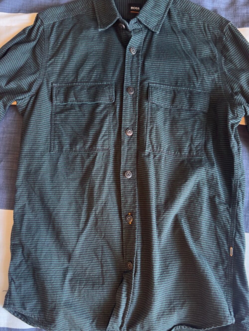Hugo Boss Orange Rebus Shirt Navy Teal Check Regular Fit Long Sleeve M